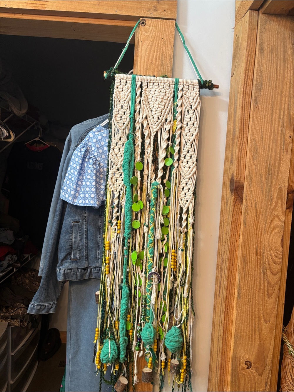 Boho Green and Cream Macramé Wall Hanging